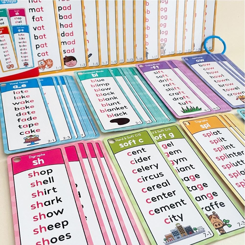 Phonics Flash Cards Word Family Build Book, Learn to Read Phonics Rhyme Flip Books with 60cards 117groups - Alphabet, Sight Words, Colors, Numbers, Animals for Kids Homeschool & Preschool Learning