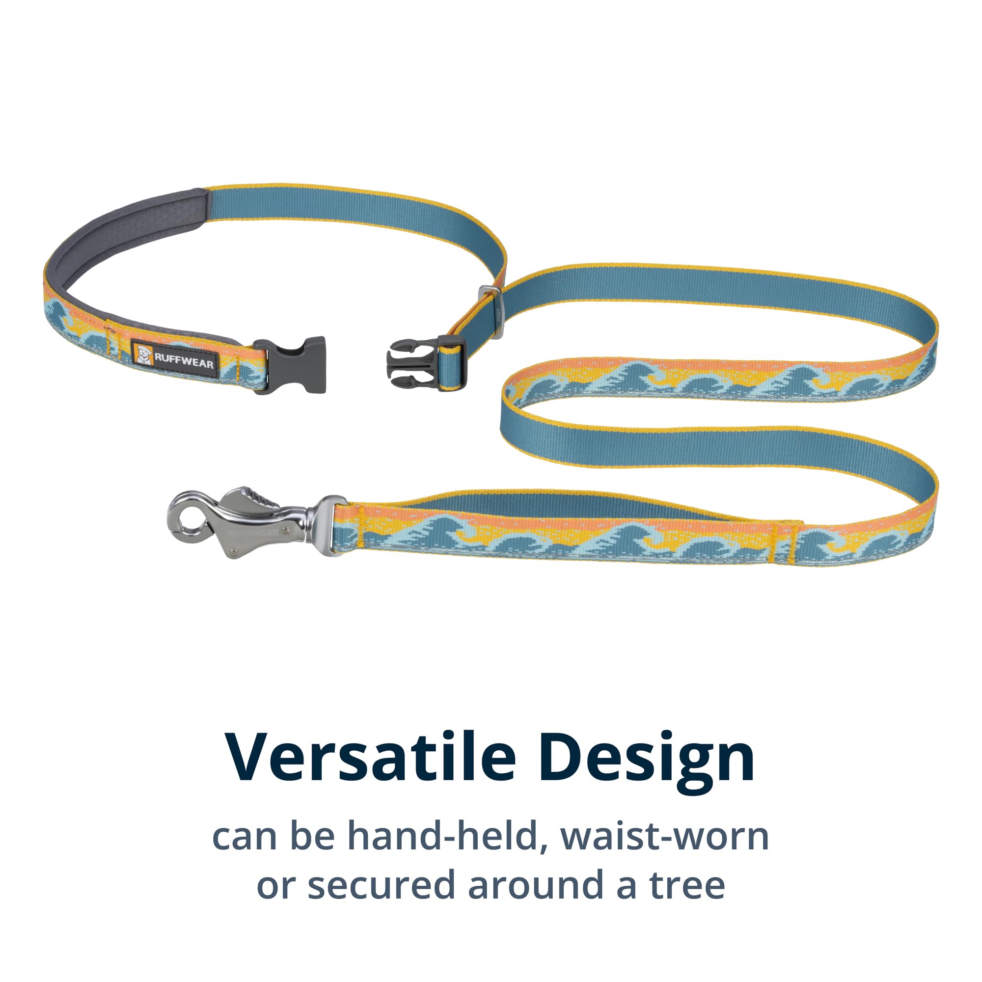 RUFFWEAR Crag Dog Lead, Everyday Dog Leash with Integrated Reflectivity, Comfortable Hand Held or Waist Worn, Lightweight & Portable, Pet Accessories for Walks, 1.8m Long, Rising Wave