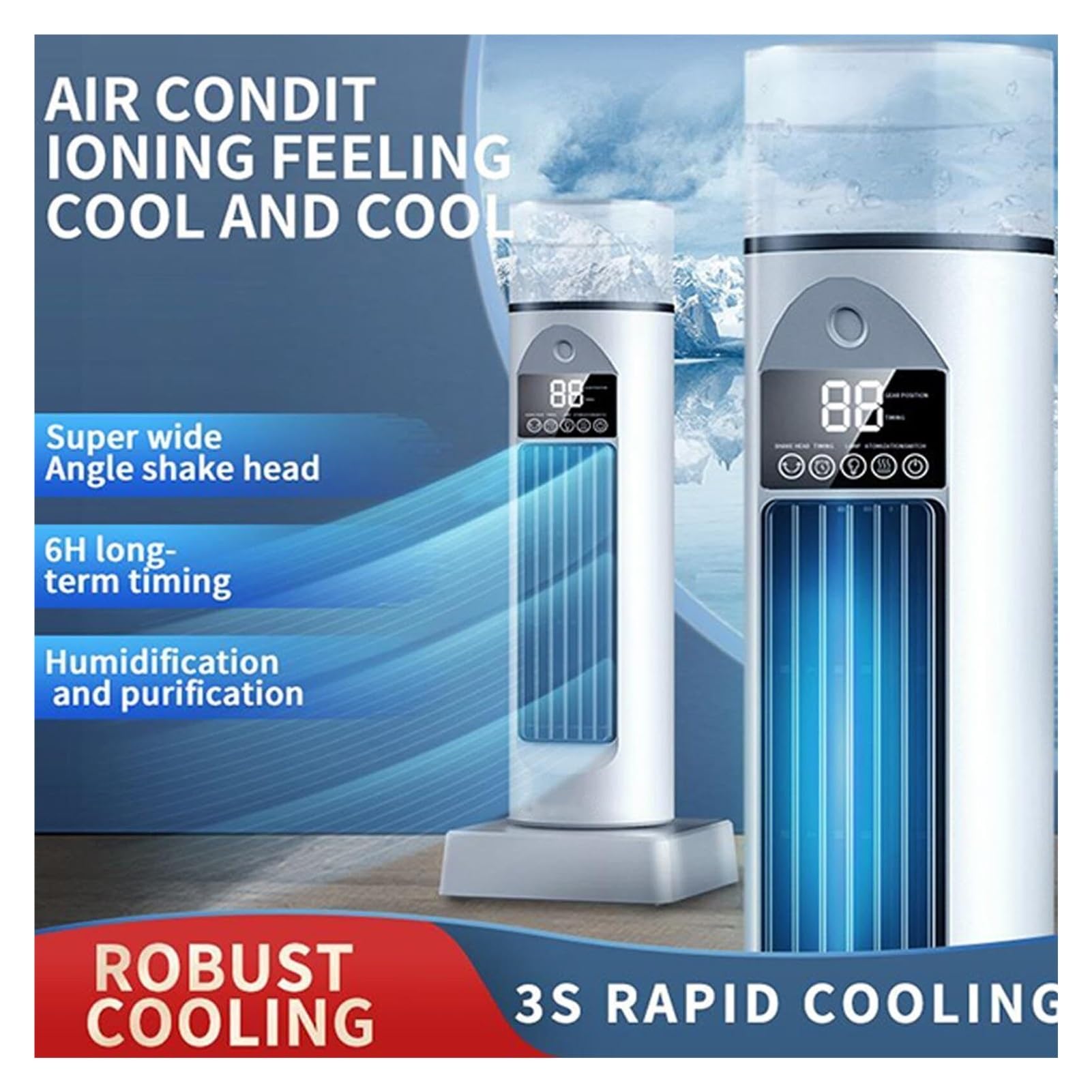Genérico Aire Acondicionado Móvil Refrigerador de Aire Silencioso VentiladorAire Acondicionado Móvil Refrigerador de Aire Silencioso Ventilador | 6 Chaquetas, Mando a distancia, Oscilación a 110°