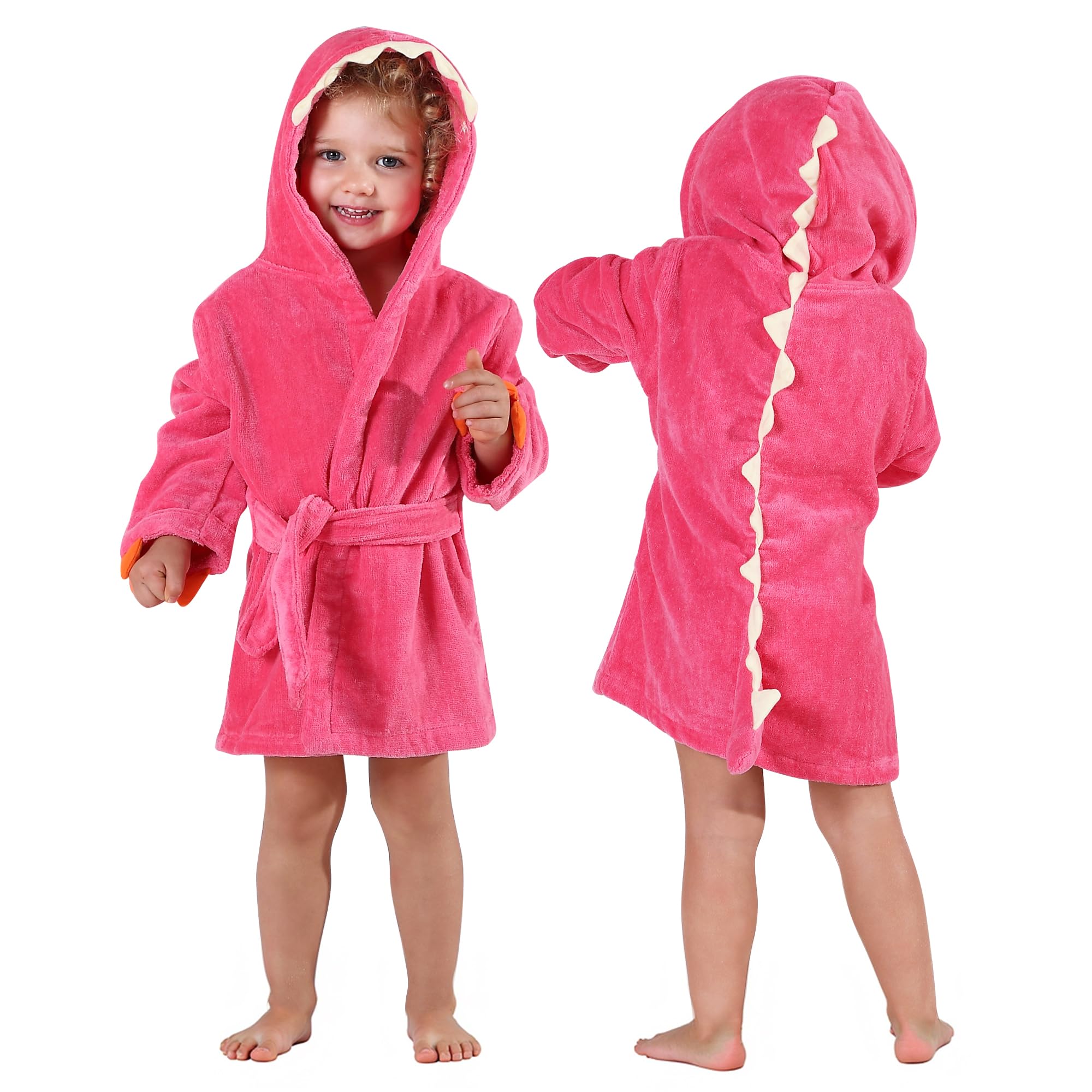 MICHLEY Girls Boys Robe Cotton Towel Baby Animal Dinosaur Style Hooded Bathrobe