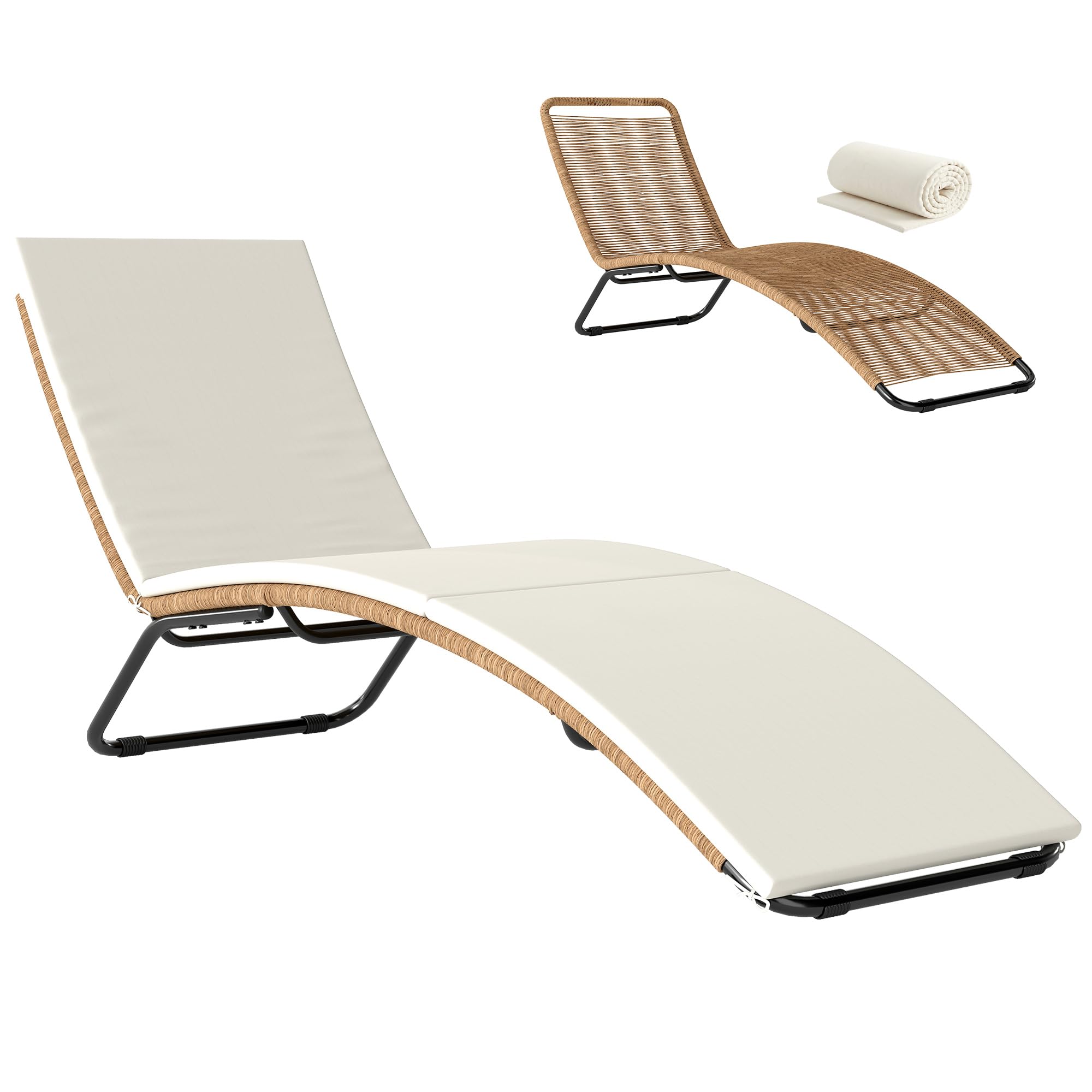 Outsunny Bain de Soleil Résine Tressée Ø4mm Courbe Naturelle Coussin Crème