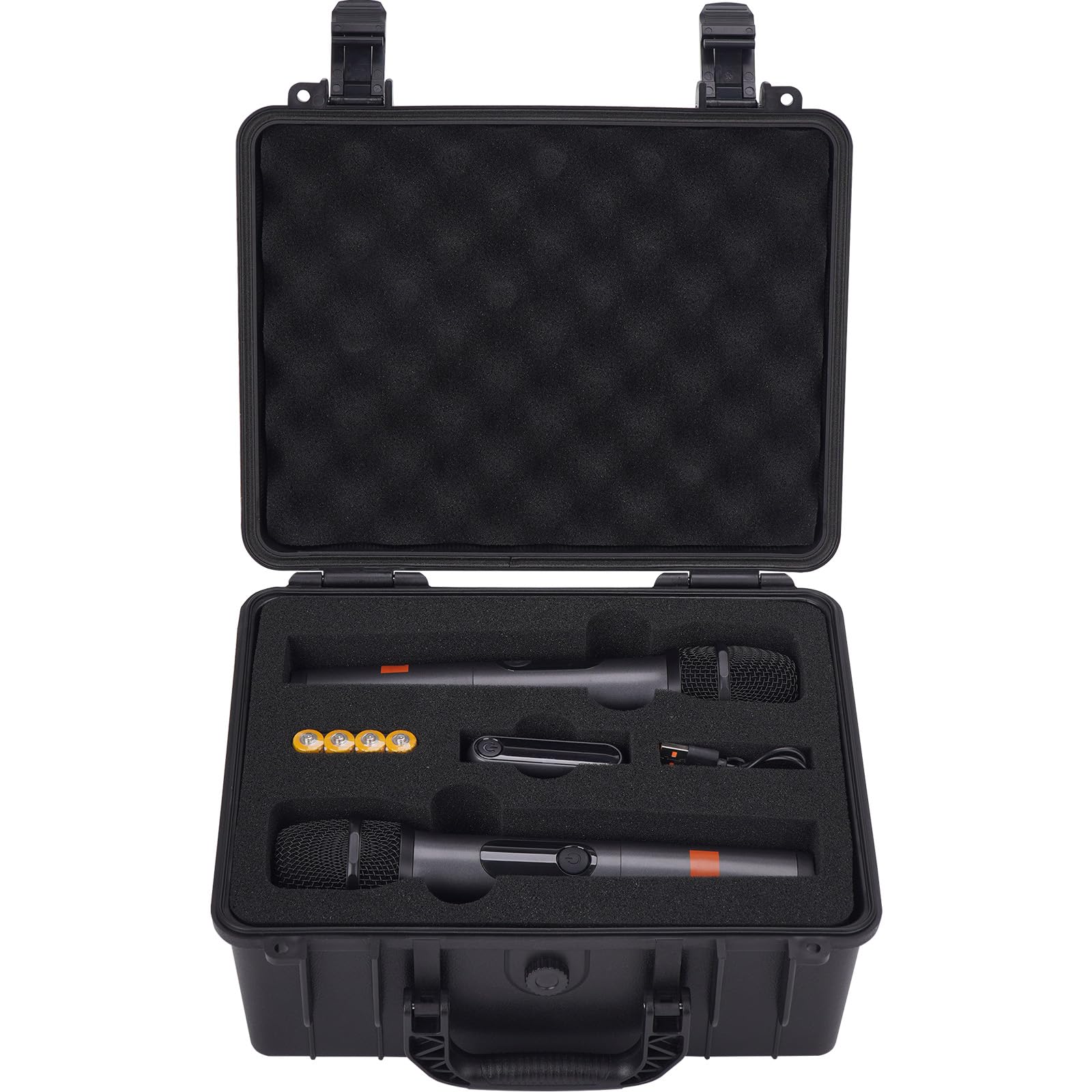MGZNMTY Wireless Microphone Case for JBL Wireless 2 Microphone System, Heavy Duty Waterproof Box for Singing Karaoke Mic, Dual-Channel Receiver, Cable, AA Batteries Accessories (Black)