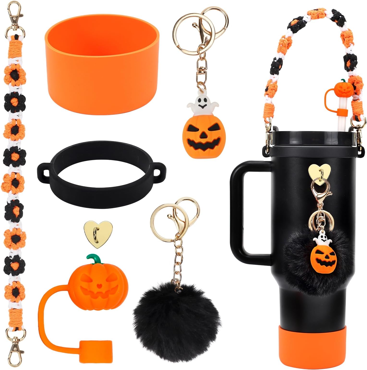 Stanley Cup Accessories Set Including Water Bottle Handle Strap, Siliocne Stanley Cup Boot, Siliocne Straw Cover, Stanley Charms for Stanley Cup 40oz & 30oz Tumbler