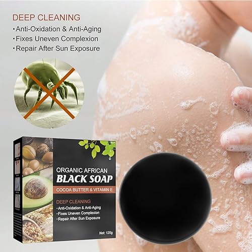 Miniatura 2 de Jabón negro africano orgánico, manteca de cacao orgánica, jabón negro de limpieza profunda, jabón facial natural y jabón corporal para eliminar