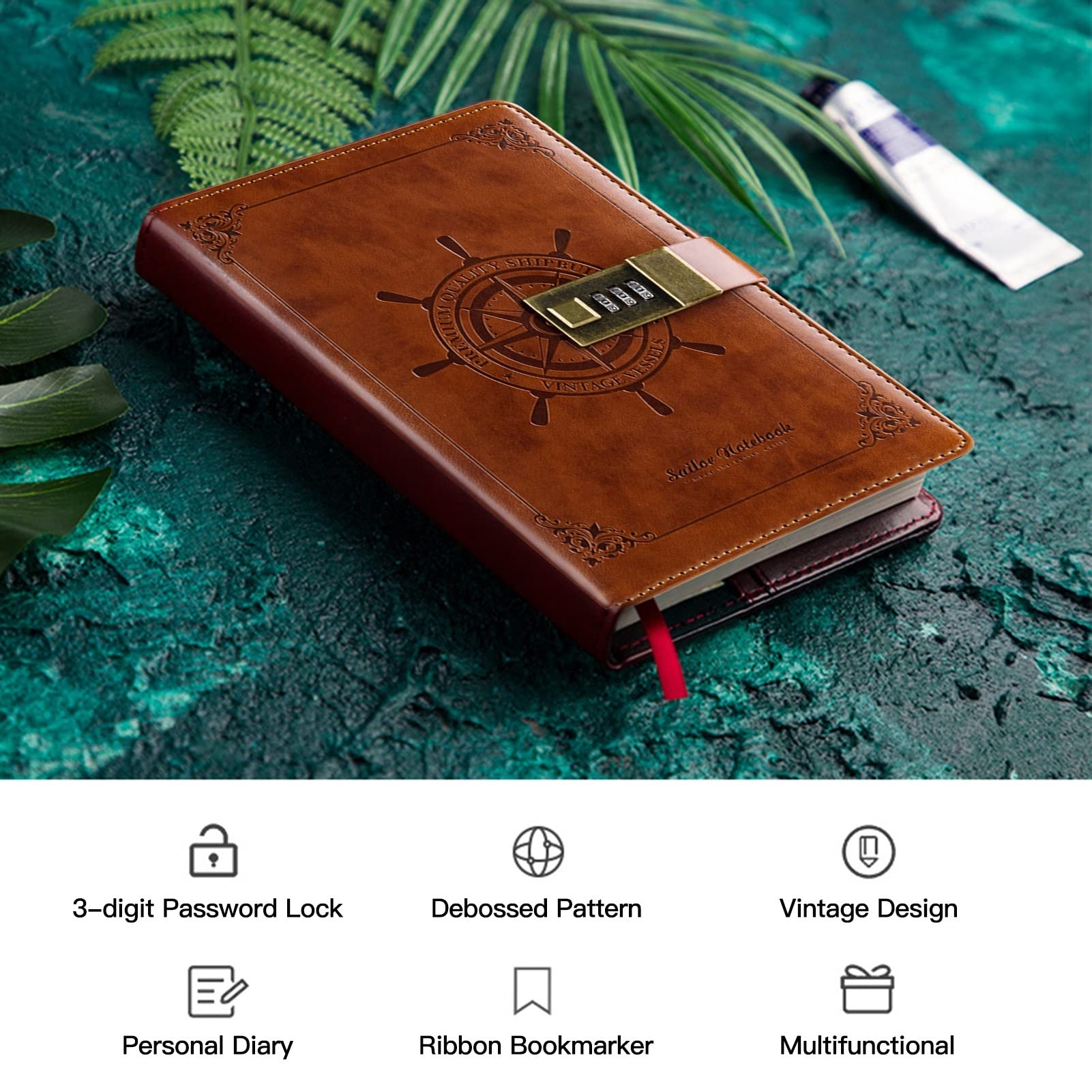 Notizbuch,für Männer und Frauen Tragbares Vintage-Muster. Pu. Leder-Notebook-Tagebuch-Notepad-Schreibwaren Reisejournal Tagebuch-Skizzenbücher, braun Schreiben und Notizen, Tagebuch, Notizheft