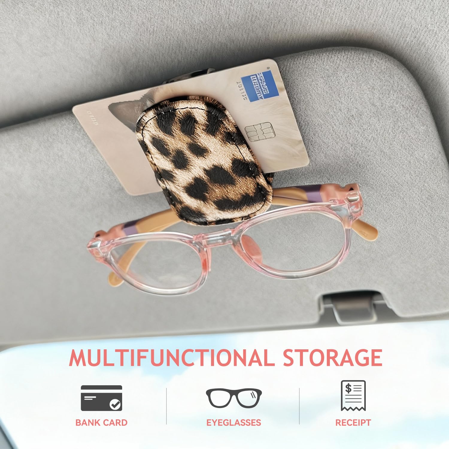 Sonnenbrillenhalter für Auto Visier, Gepard Leopard Magnet Sonnenbrillenhalter für Auto Leder Sonnenbrillenhalter und Ticketkartenclip Auto Visier Zubehör