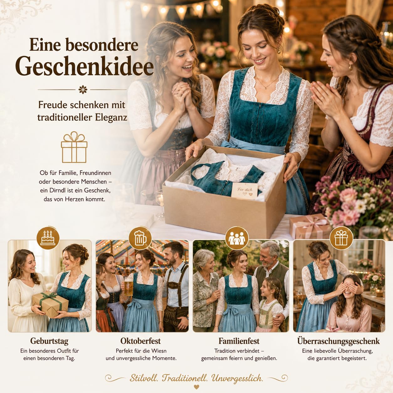 Generisch Dirndl Lang Damen Dirndlkleid Dirndlschürze Wiesn Outfit Rot Komplettset Grosse Grössen Midi Kleid Samt Mini 'Dirndl Trachten 46 Große Größen Modern