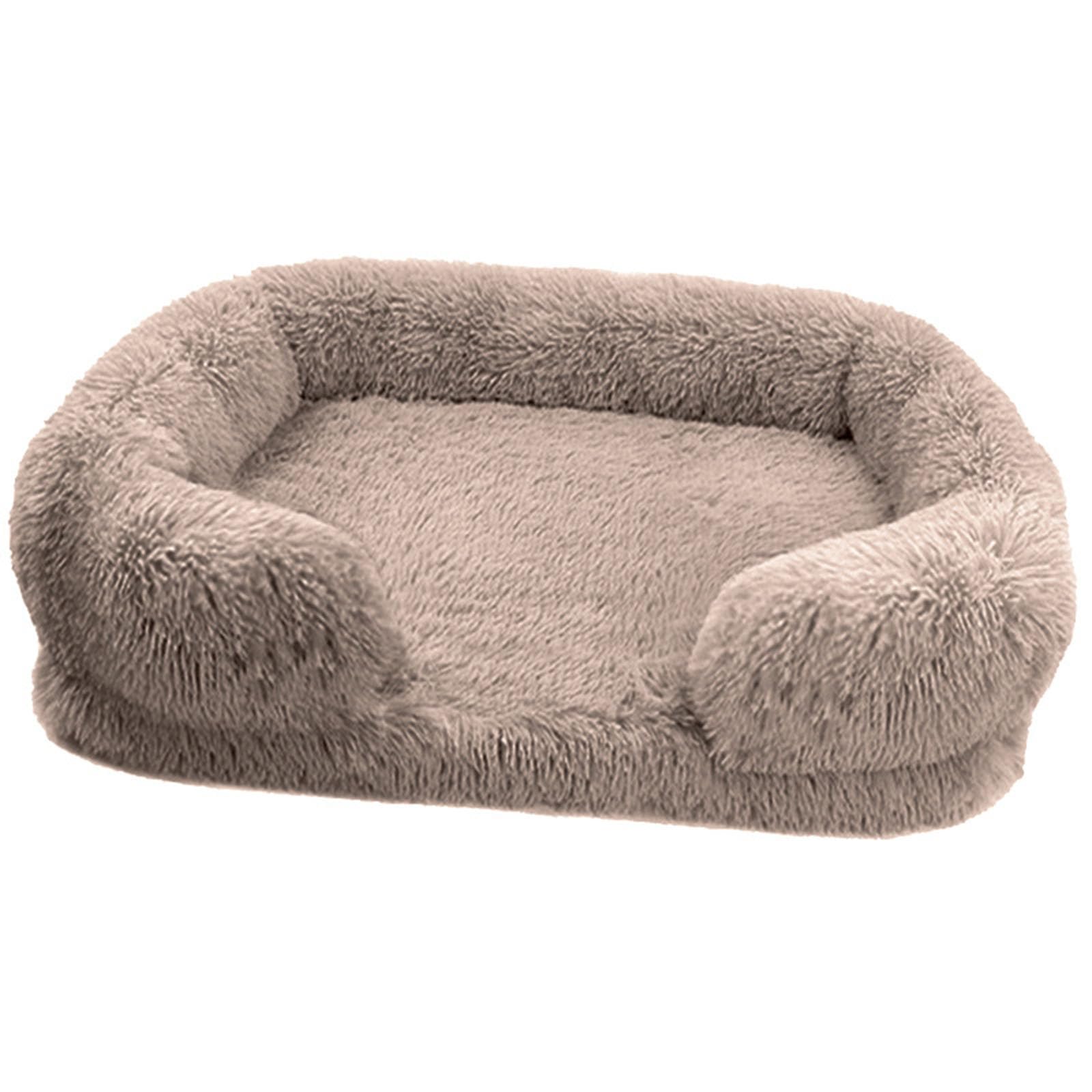 BangDon Rectangle Washable Removable Dog Bed with Soft Cosy Plush Breathable Cat Sofa Dog Bed for Small Medium Large Pet Mat (XL(100x60x18cm),cream brown)