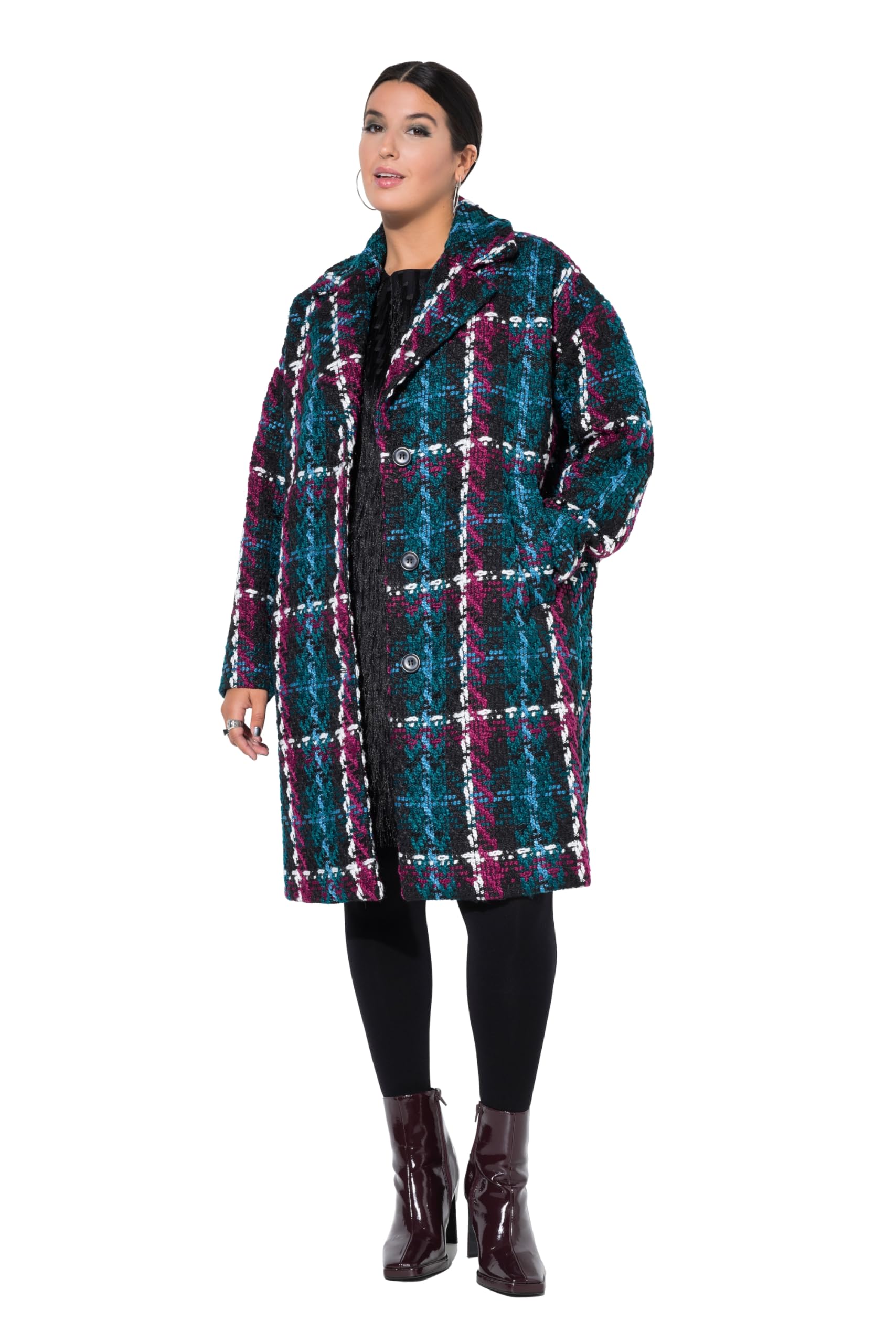 Studio Untold Damen große Größen Übergrößen Plus Size Karomantel, Oversized, Reverskragen 845657