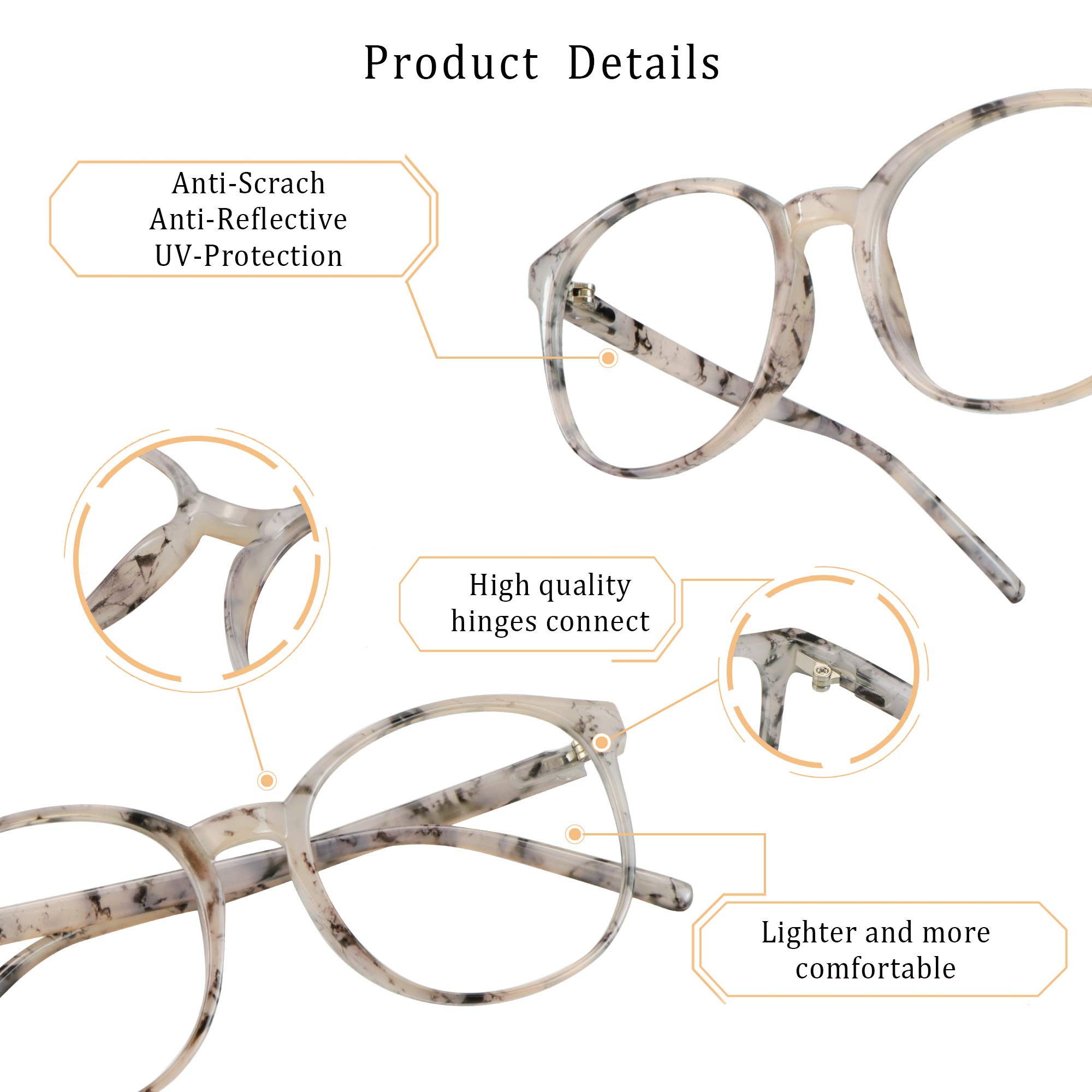 LifeArt Blue Light Blocking Glasses, Computer Reading Glasses, Gaming Glasses, TV Glasses for Women Men, Anti Glare (Marble, 2.50 Magnification) - Image 2