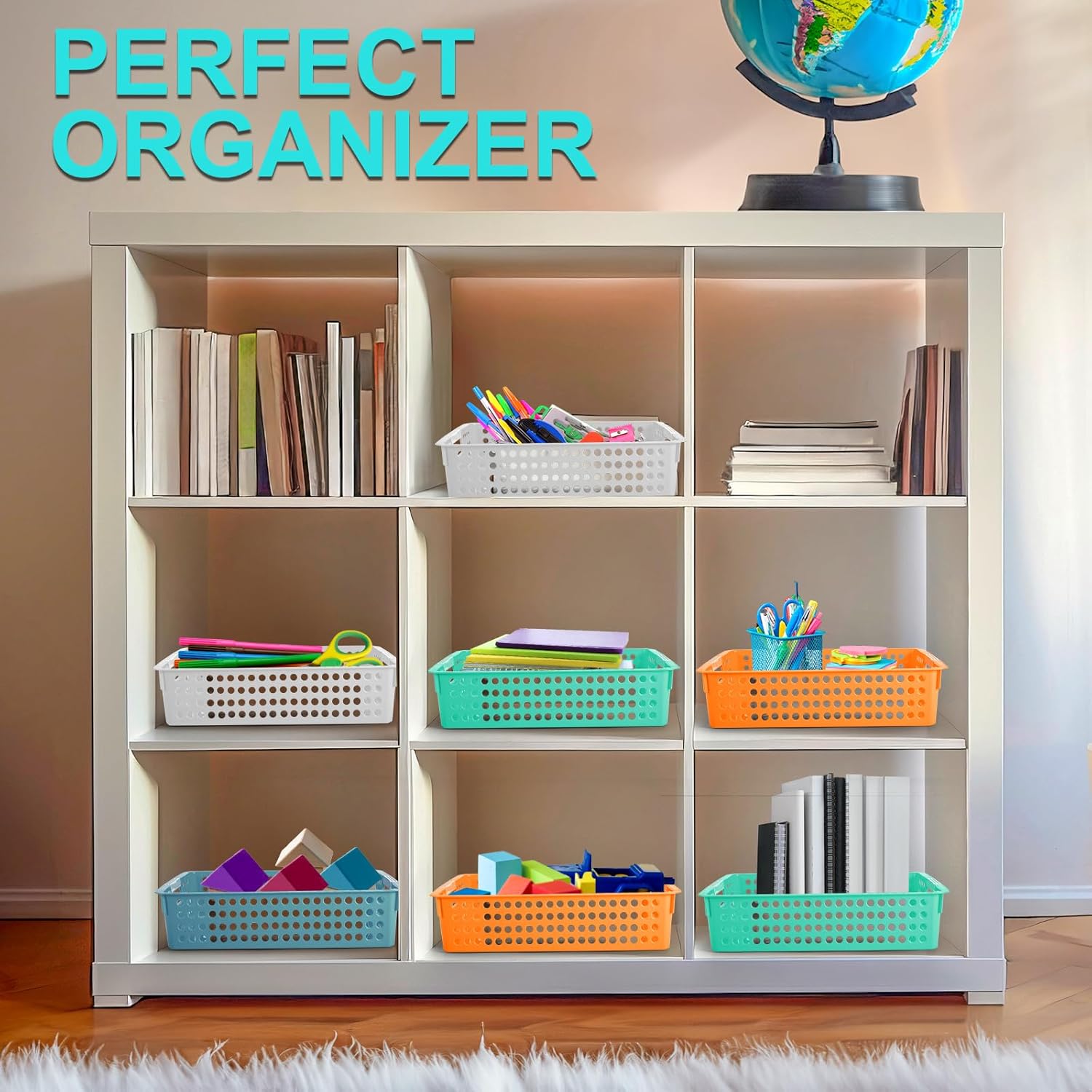 Turn in Trays Classroom,4 Pack Paper Trays for Classroom,Plastic Storage Baskets with Handles,Colorful Classroom Organization and Storage Paper Tray Holds for Drawers, Office, Home (4 Color)
