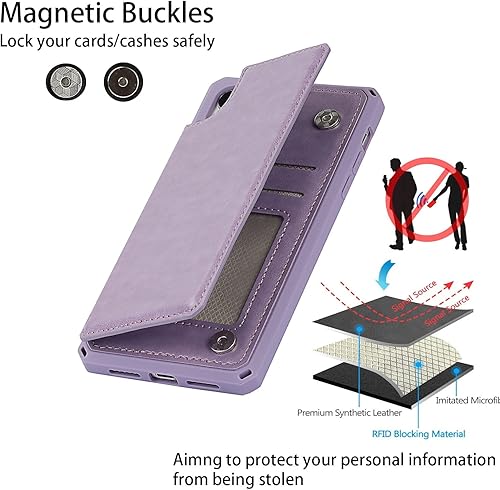 Miniatura 4 de Cavor Funda para iPhone Xr con tarjetero, funda tipo cartera para iPhone para mujeres y hombres, funda protectora de cuero a prueba de golpes con