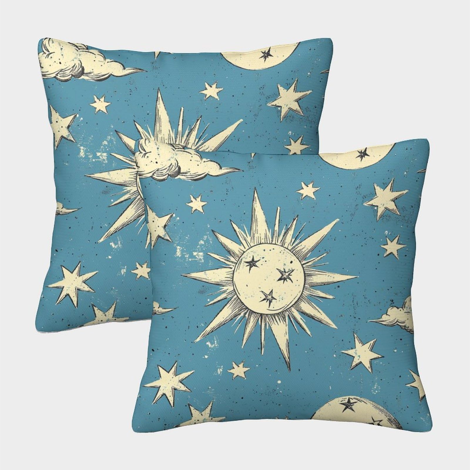 kaiyun 2 Pack Stars, Light Blue Pattern 3D Image Printed Single-sided Cushion Cover 45x45cm