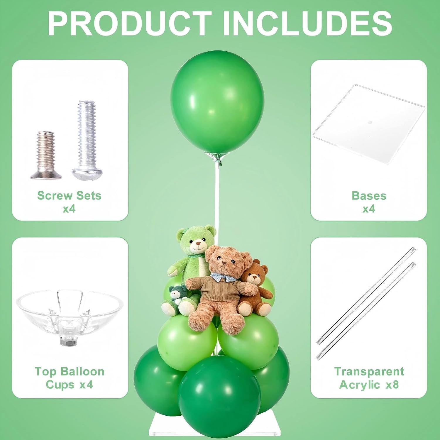 4 Pack Clear Acrylic Balloon Stands for Table, Reusable 23.6 Inch, Balloon Stick with Base Centerpieces Holders for Tables, Balloons Stand Kit for Wedding Birthday Table & Floor Party Decor