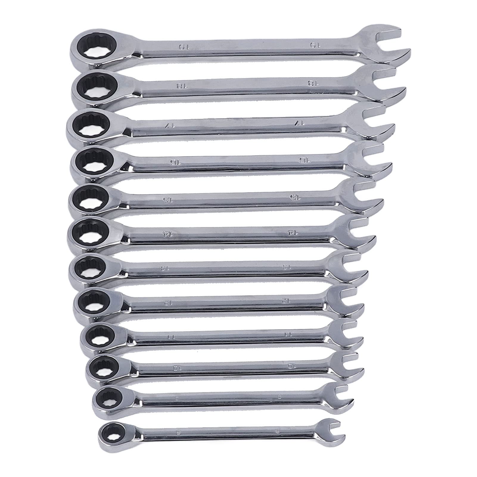 Zestaw Kluczy Grzechotkowych z głowicą stałą Zestaw Kluczy Grzechotkowych ze Stali Chromowo-wanadowej 8 Mm do 19 Mm 72 Zęby Kąt Obrotu 5 Stopni do Mechaniki Samochodowej i Użytku Domowego