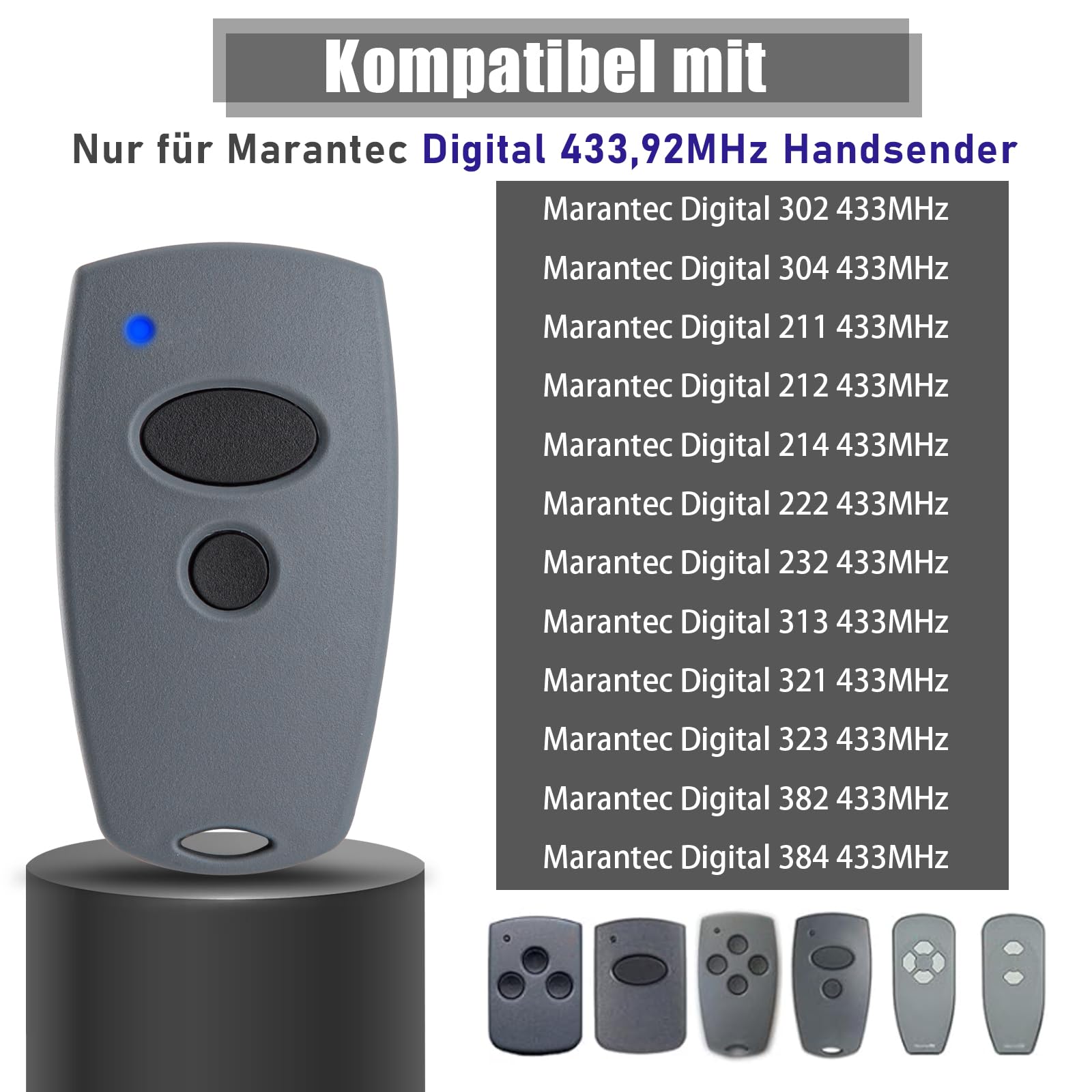 pepape 2 pièces télécommande de Porte de Garage pour Marantec D302-433, D304-433, D384-433, D321-433, D323-433, Compatible avec Marantec Digital 433,92 MHz Fernbedienu