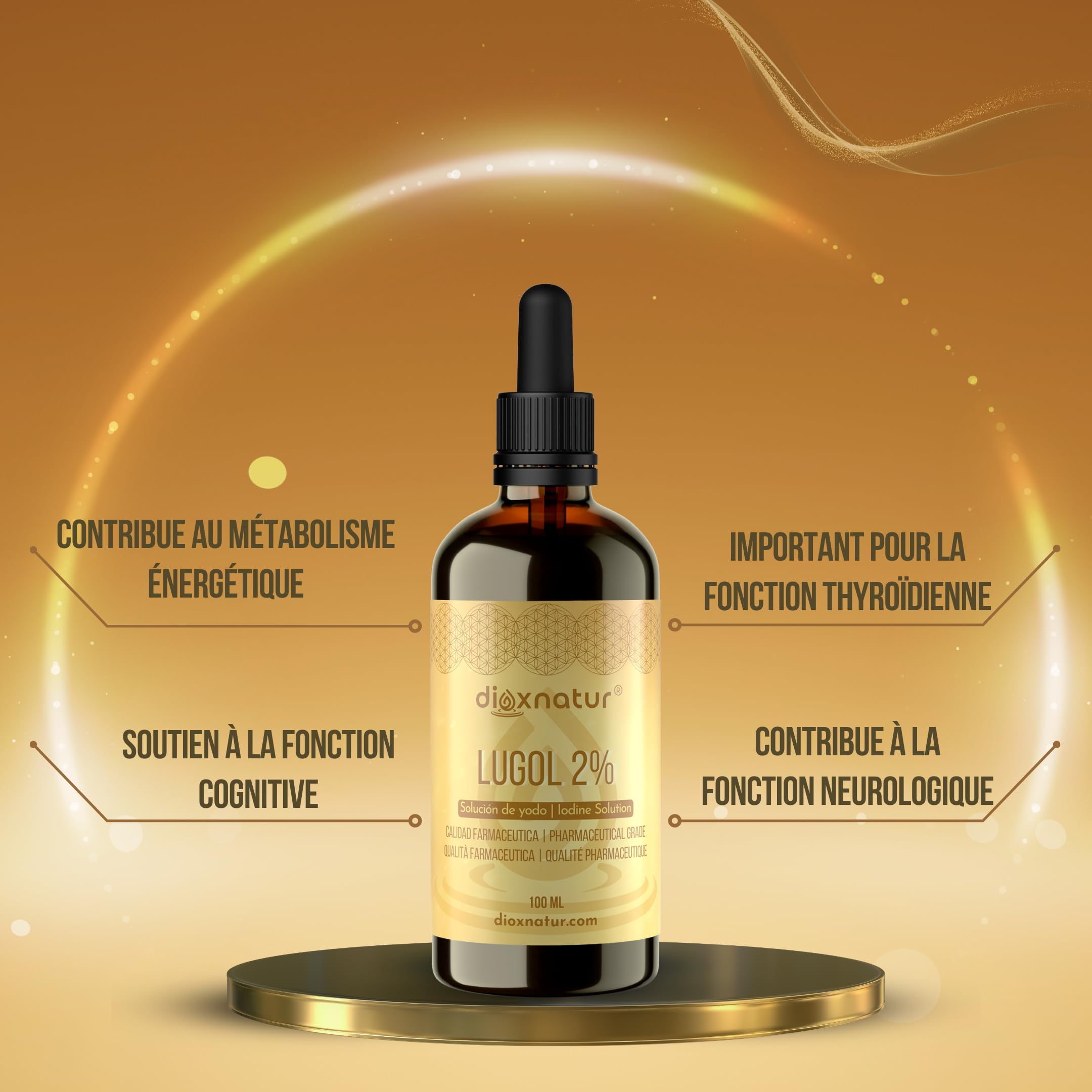 Solution de Lugol 2% de qualité pharmaceutique 100ml Formule douce d'iode et d'iodure de potassium avec pipette précise