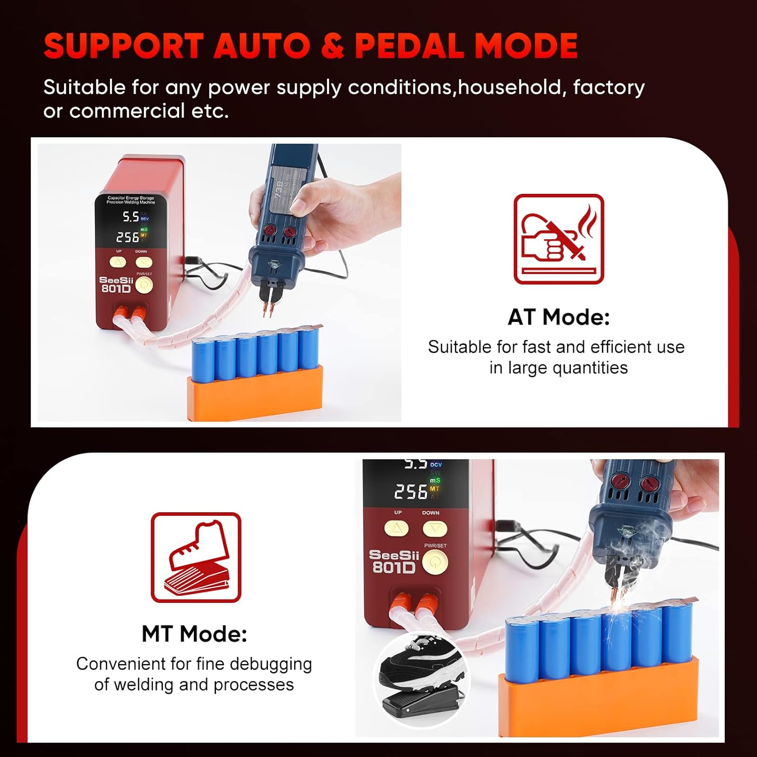 SeeSii 801D Spot Welder: Auto and Pedal Modes