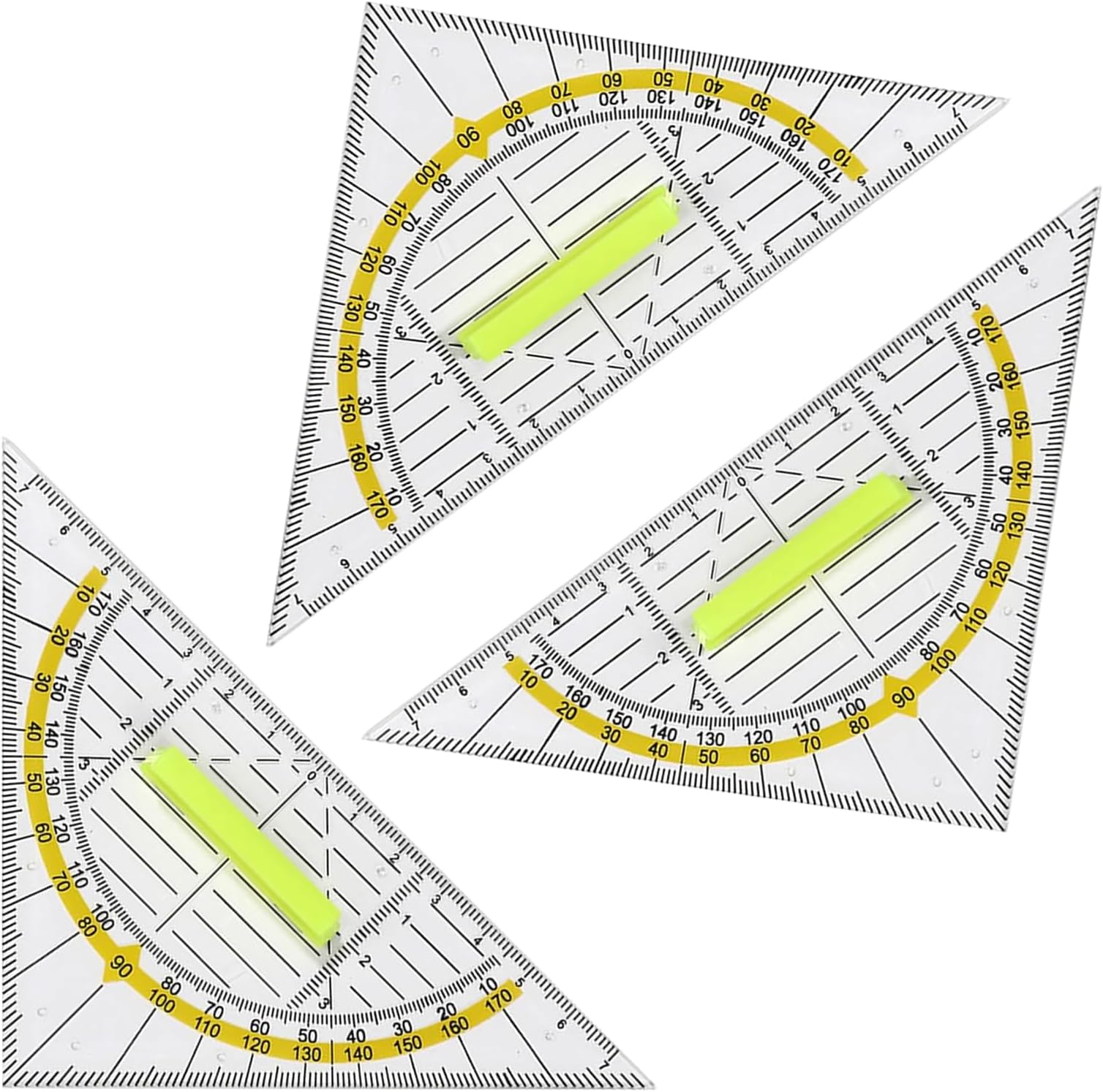 Set Square with Handle, Set of 3, Geometry Triangle Ruler, Small, Transparent, 16 cm Drawing Triangle Protractor Set for Children School, Large Plastic Metal Triangle Ruler, Flexible Geo Circle