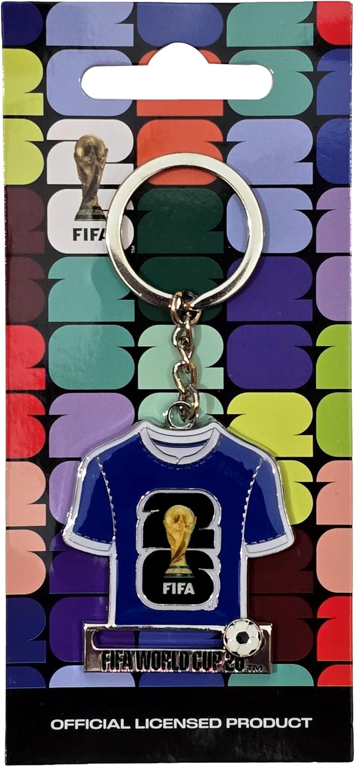 Official FIFA World Cup 26 Metal Keychain – Silver & Blue Trophy Keyring Pendant