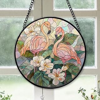 Flamingo Stained Glass Suncatcher Window Hanging, Christmas 2025 Gift, Colorful Glass Art Decor for Home, Gift for Family, Friends, Men & Women FlmiJy