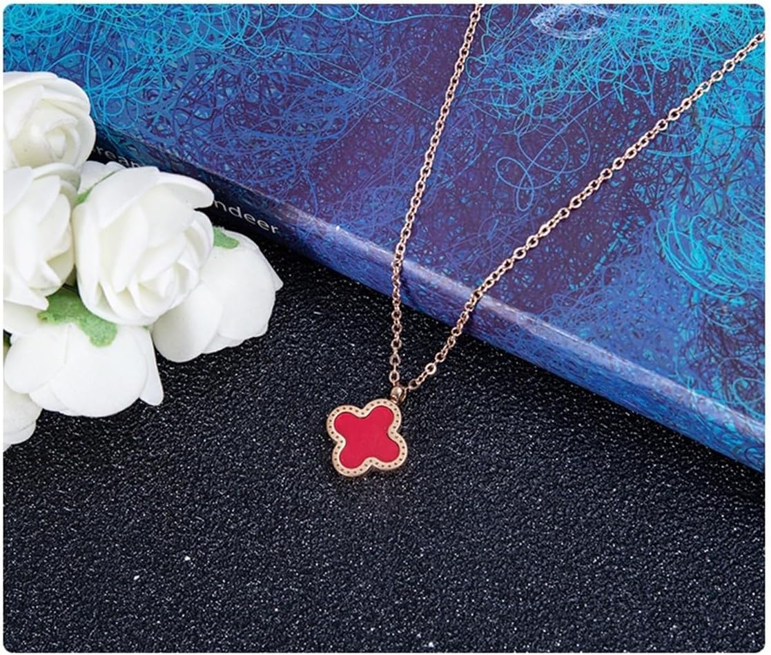 Reversible Clover Pendant Necklace – Titanium Steel Gold Chain – Black & Red Enamel – Four Leaf Lucky Charm Jewelry for Women - Image 7