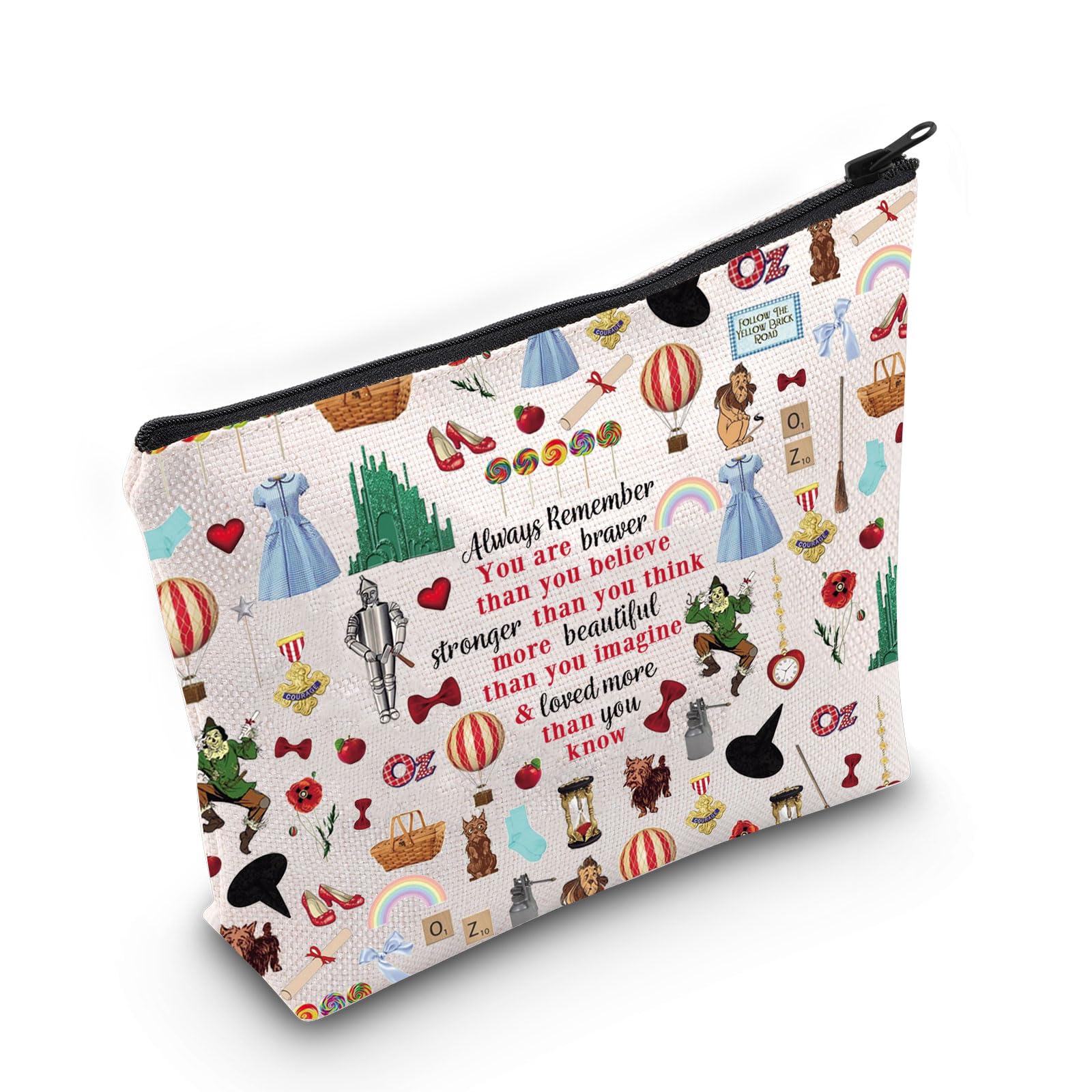 Dorothy Cosmetic Makeup Bag - Braver Smarter Than You Think Gift with Ruby Red Slippers Zipper Pouch for Women & Girls