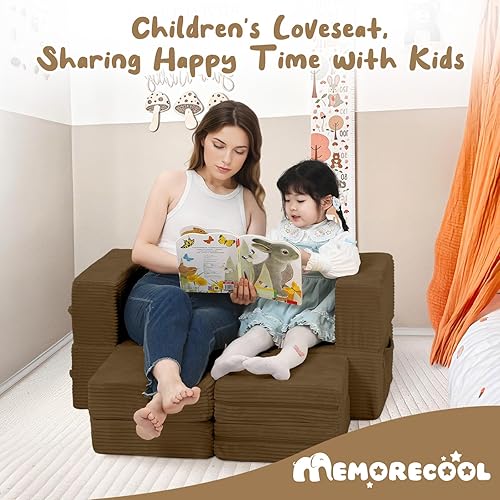 Miniatura 172 de MeMoreCool Sofá modular para niños, sofá convertible suave para niños, silla de espuma de felpa plegable gris para diversión en la sala de juegos de