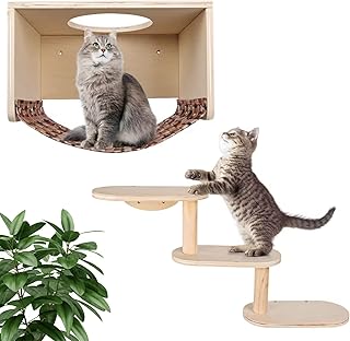 Kphico Cat Shelf Wall Mounted Hammock,Cat Shelves and Perches for Wall,Cat Climbing Perches with 3 Steps,Cats Wall Furniture for Playing, Climbing, and Lounging,Holds up to 25 Lbs
