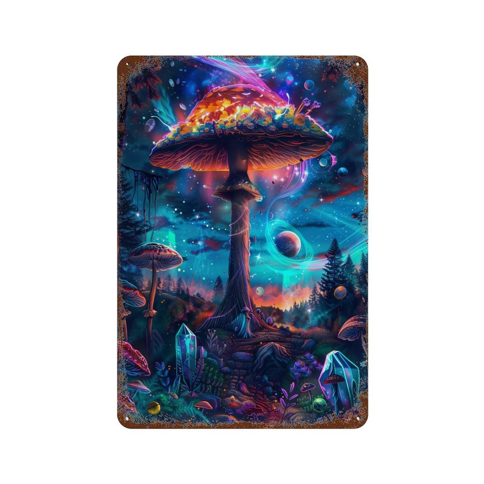 Fantasy Mushroom Forest-5 Rustic Tin Plaque 11.8"x7.9", Rustic Home Decor for Office, Studio And Wall Decor