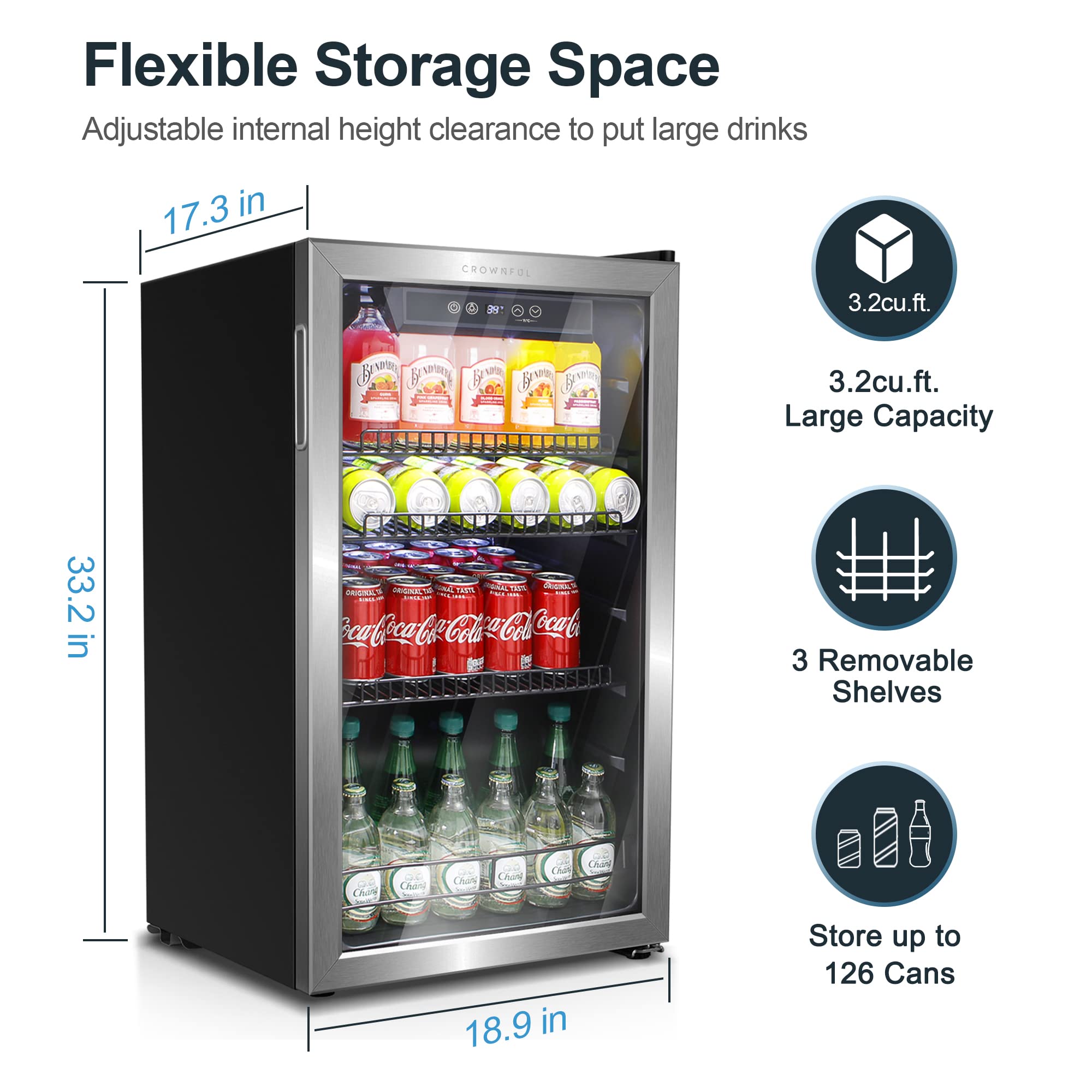 Buy CROWNFUL Mini Fridge Cooler, 126 Cans Beverage Refrigerator with