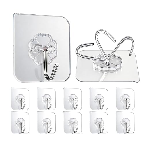 10 Pack Heavy Duty Self Adhesive Wall Hooks, Holds 33lb