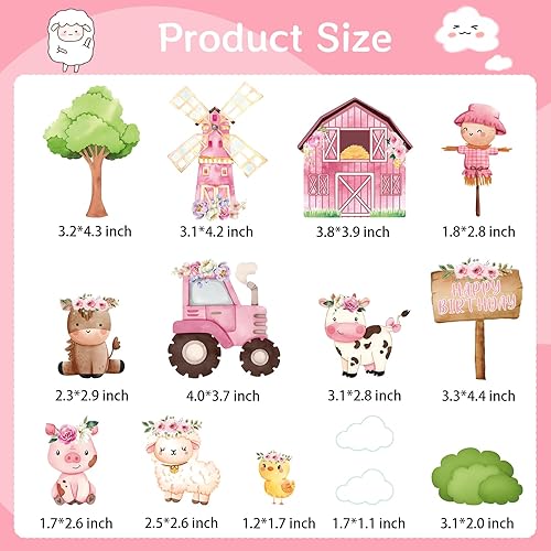 Miniatura 2 de MEMOVAN Decoración para tartas de granja, 14 piezas de animales de granja, pollo, oveja, cerdo, vaca, cupcakes, decoración de pasteles de vaca para