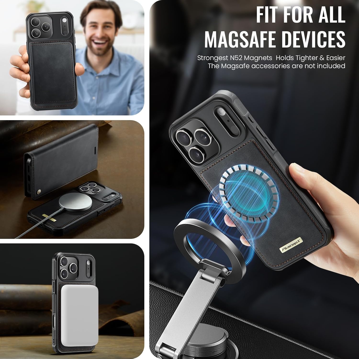 Wallet Case for iPhone 17 Pro Max Compatible with Magsafe, 2-in-1 PU Leather Flip RFID Blocking Card Holder Stand Shockproof Magnetic Detachable Cover for iPhone 17 Pro Max Case 6.9", Black