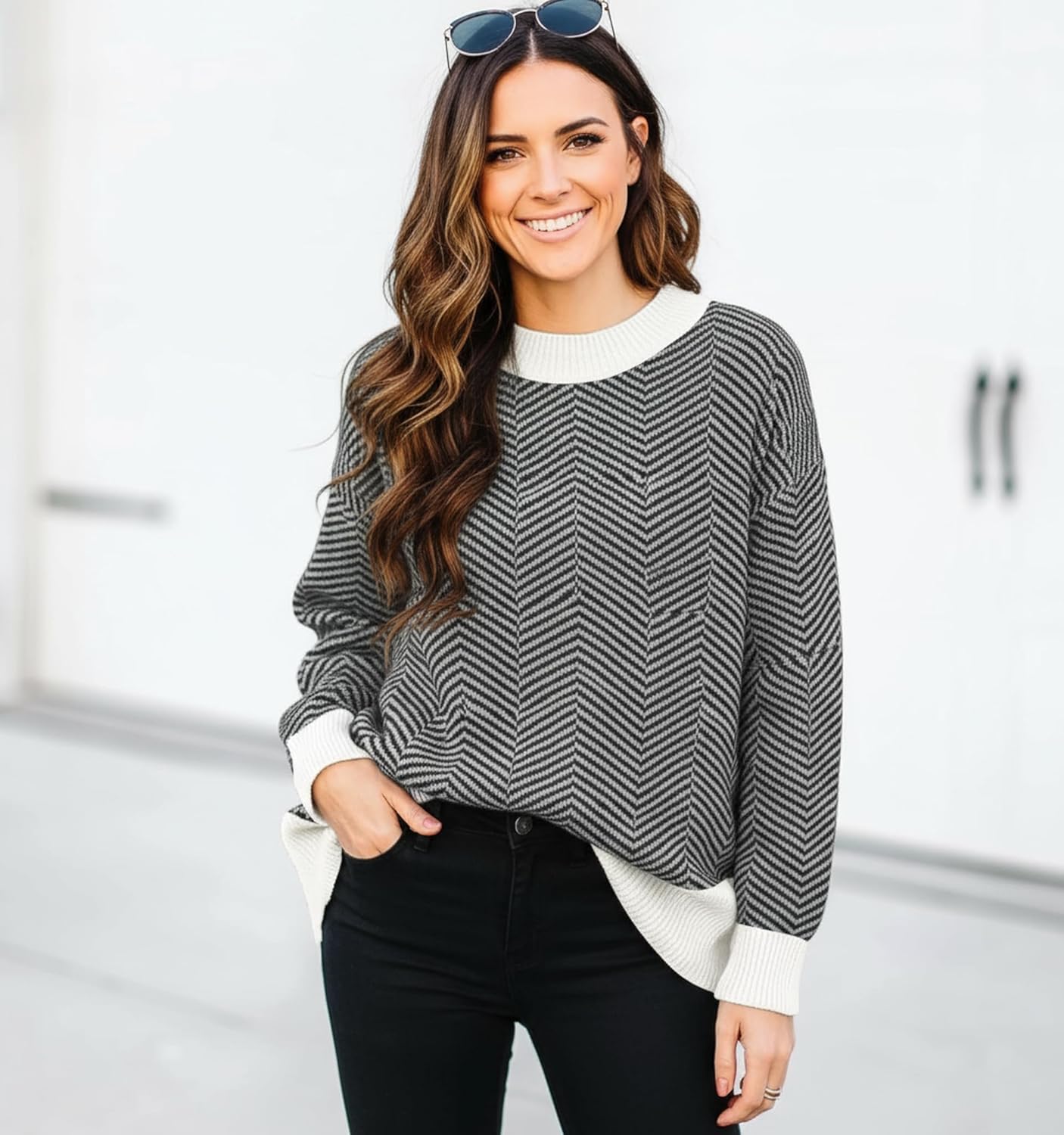 ETCYY Womens Oversized Sweaters Fall 2026 Fashion Clothes Trendy Batwing Sleeve Colorblock Striped Knit Pullover Tops - Image 4