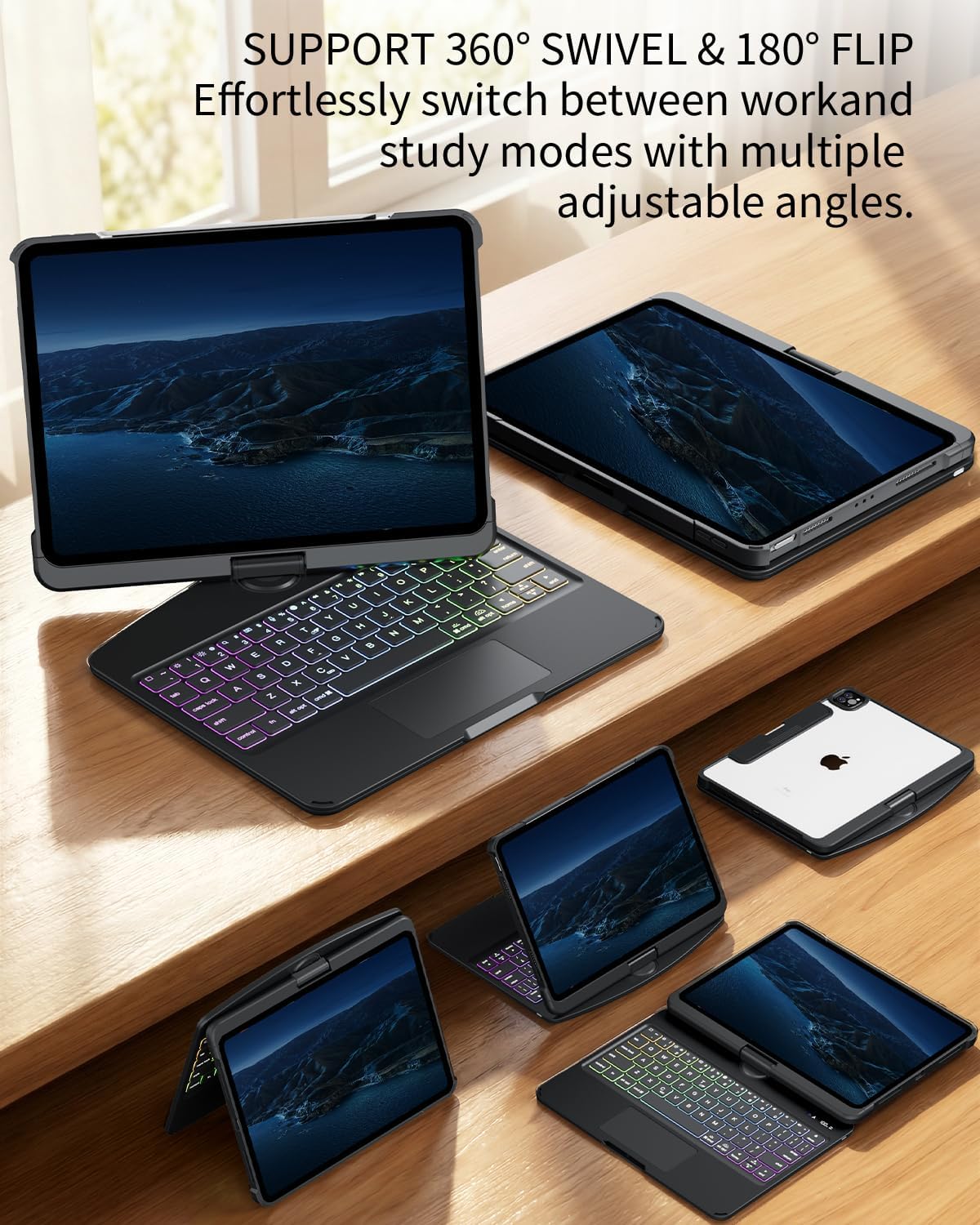 Keyboard Case for iPad Pro 13-inch (M5 2025 / M4 2024), Wireless iPad Pro 13 Inch Case with Keyboard Multi-Touch Trackpad, Battery Level Visualization with 360° Rotatable & Pencil Holder, Black