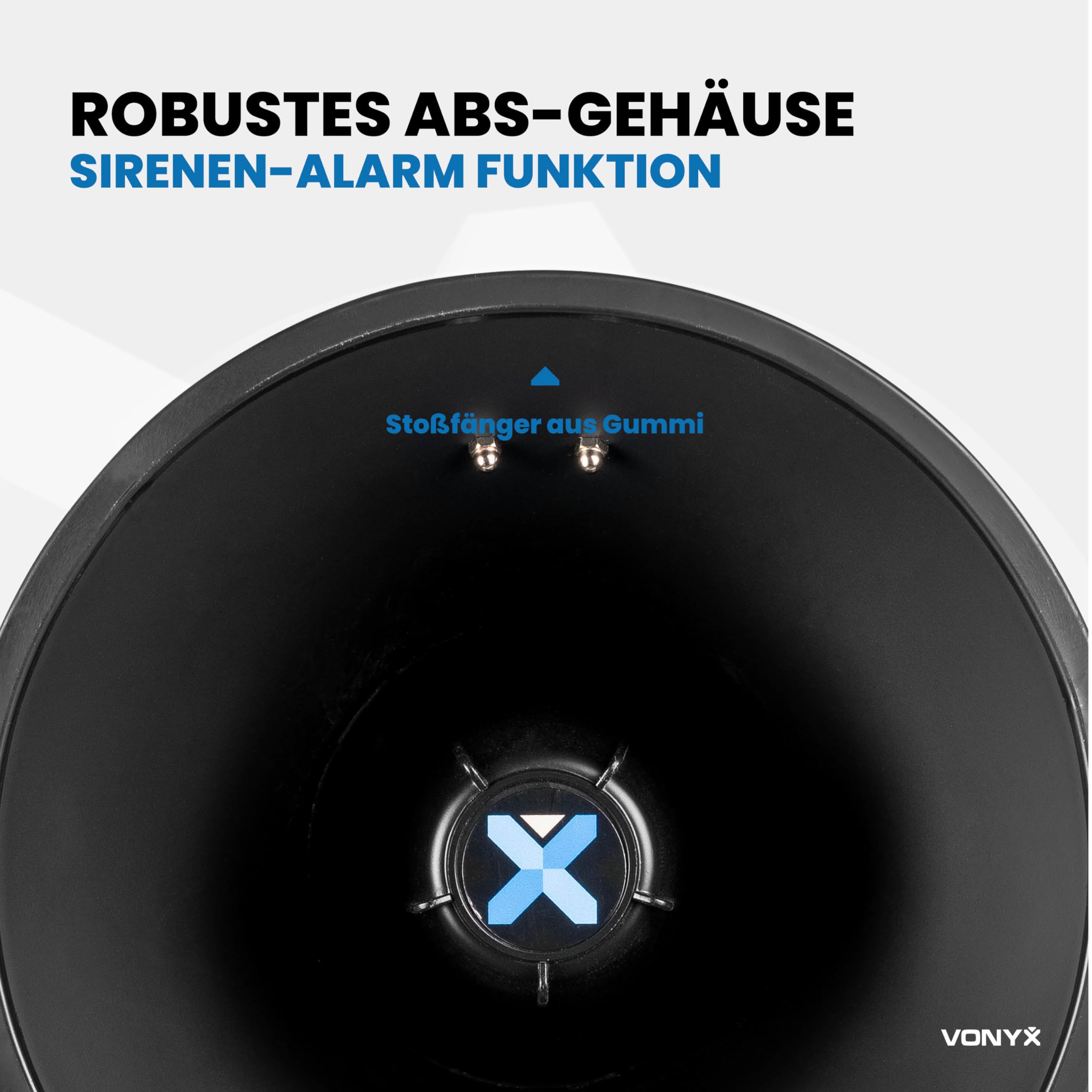 Vonyx MEG075 - Akku Megafon mit Sirene und Mikrofon, Bluetooth, Aufnahmefunktion, Leistungsstarkes 75W Megaphon mit Mikrofon, bis 1300 Meter, USB, SD, MP3 & AUX, Megaphon mit Umhänge-Gurt, Schwarz