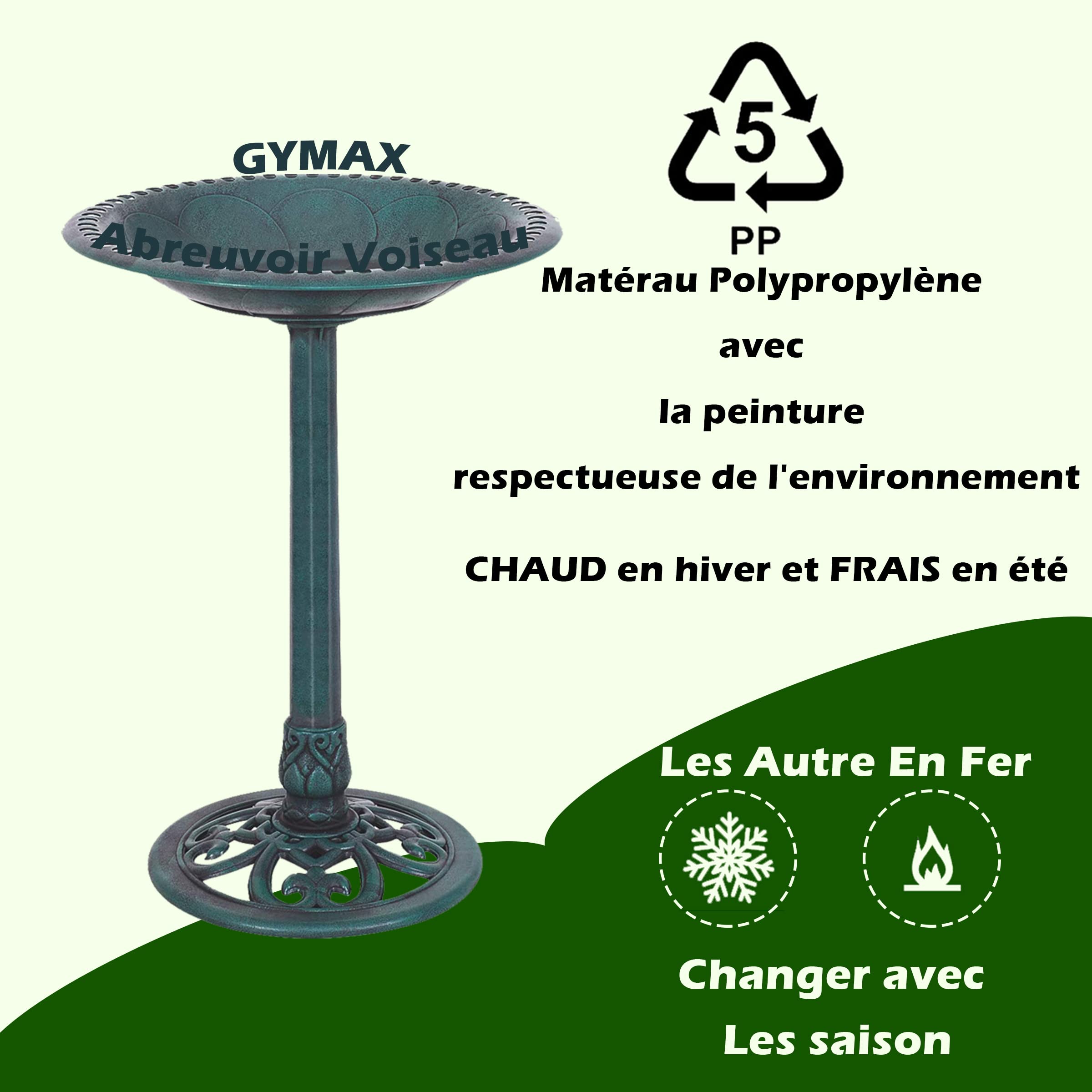 Bain D'Oiseaux GYMAX Sur Pied Avec Mangeoire, 2 Lampes Solaires Et Jardinière - Cuivre