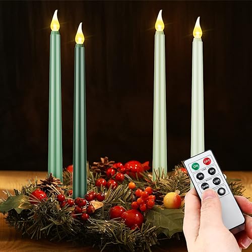 Miniatura 7 de 4 velas cónicas sin llama LED que funcionan con pilas, velas parpadeantes sin llama con control remoto para vacaciones, San Valentín, boda,