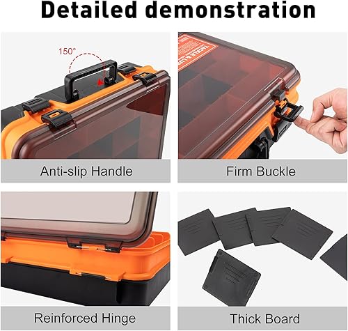 Miniatura 5 de KINGDOM Cajas de aparejos de pesca de gran capacidad de doble capa multifuncional carrete portátil línea señuelo herramienta almacenamiento carpa