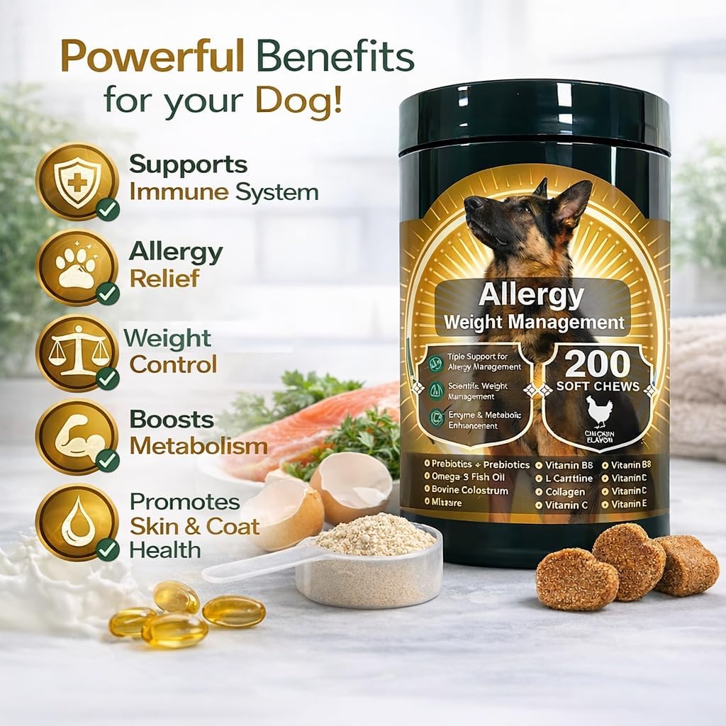 Dog Allergy Relief Chews – Natural Itch & Skin Irritation Relief, Supports Immune System, Reduces Seasonal Allergies, Safe for All Breeds – 200 Soft Chews