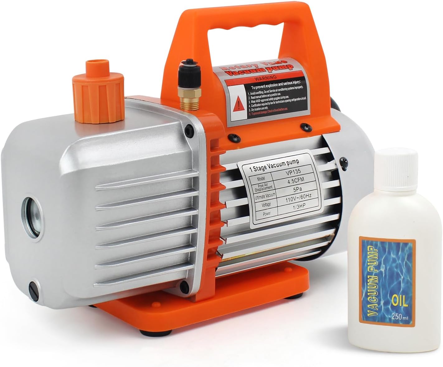 BACOENG 4.5CFM Vacuum Pump, 110V 1/3HP Single Stage Rotary Vane HVAC Vacuum Pump with Oil, for R134a R410a R12 R22 AUTO AC Refrigerant Recharging, Degassing Resin