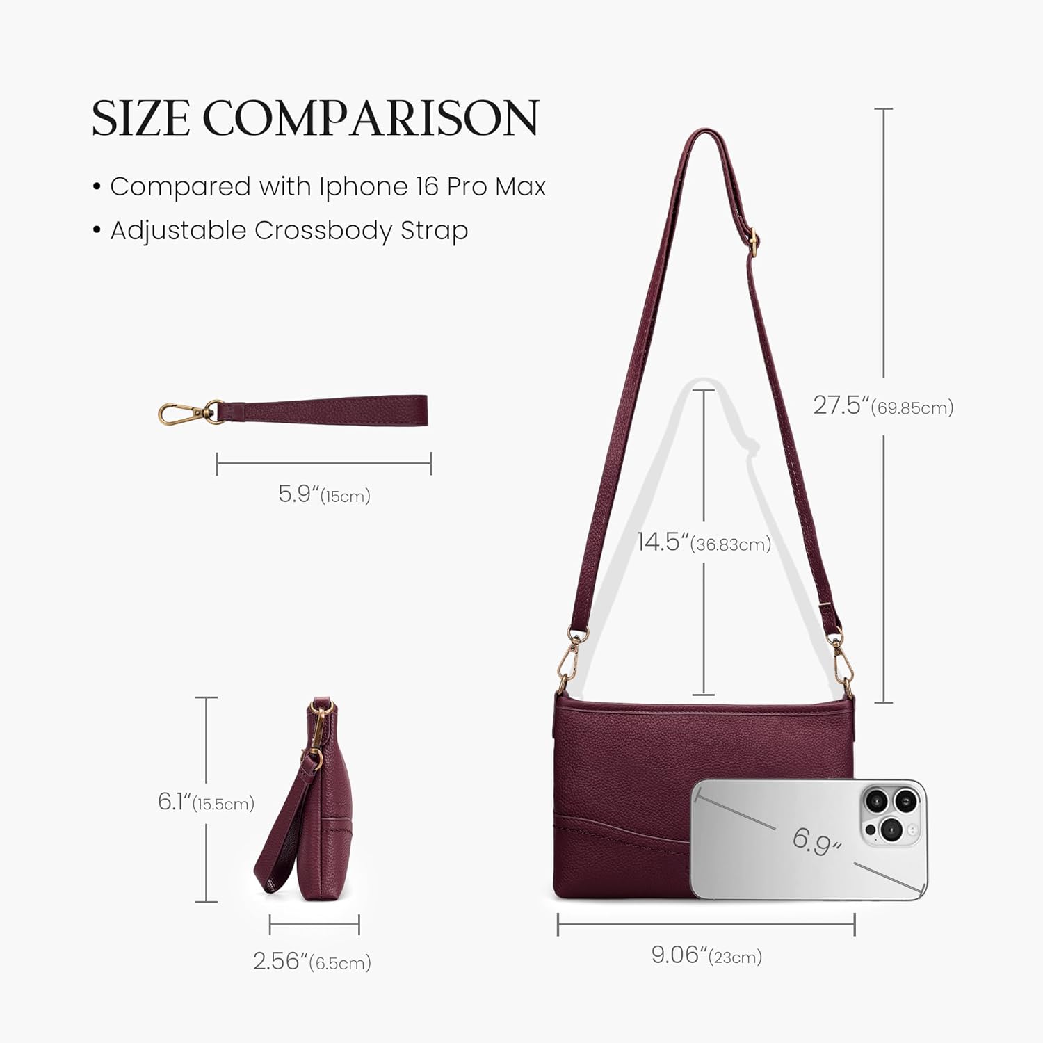 befen Genuine Leather Wristlet Wallet for Women Soft RFID Leather Clutch Purse with Built in Wallet Trendy Crossbody Bag - Image 6
