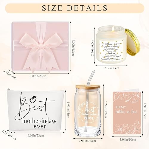 Miniatura 2 de Nuanchu Juego de 5 piezas de regalo para la mejor mamá, taza de cristal de regalo para suegra con tapas de bambú y bolsa de maquillaje con pajita,