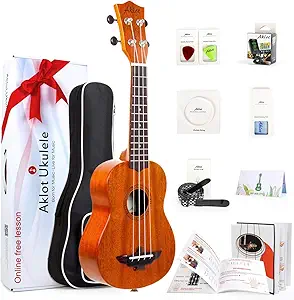 AKLOT Soprano Ukulele 21 Inch Solid Mahogany Ukelele for Professional Player with Uke Beginner Kit (Gig Bag, Picks, Tuner, Strap, String, Cleaning Cloth, Starter Manual)