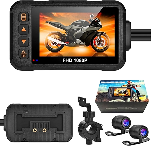 3 0in Câmera de Painel Moto Frontal e Traseira com Gravação Dupla em Alta Definição Resolução 720P 480P Pixel 3MP Vídeo Áudio 2-em-1 Universal para Motos Tela Grande IP65