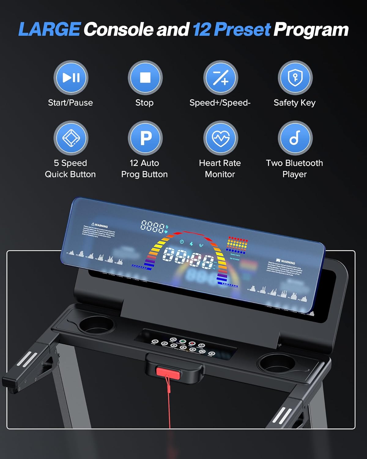 WELLFIT Home Treadmill, 2 Level Incline Heavyduty Treadmill with Pulse Sensor, 4.0 HP, 10 MPH, 450 lbs Capacity, 20'' x 45'' Running Area Treadmills with Bluetooth Player & LED Display