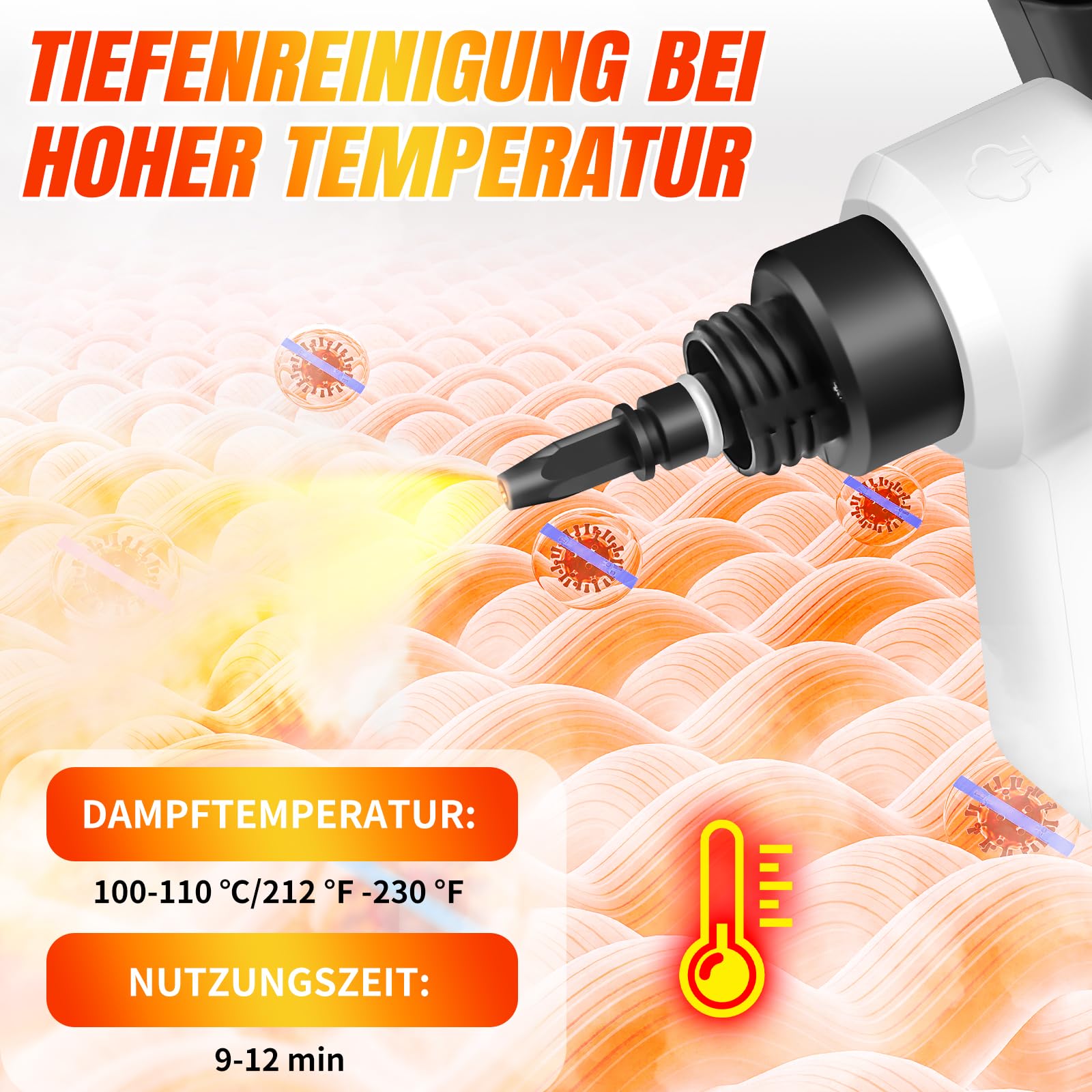 Handdampfreiniger, 1000W Dampfreiniger Handgerät, Chemikalienfreier Dampfreiniger, 110℃ Steam Cleaner zur effizienten Reinigung, Hand Dampfreiniger für die Reinigung von Fenstern, Sofas, Fugen, Auto