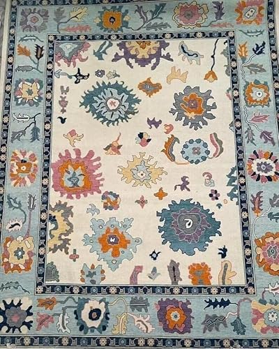 Turkish Knot Area Rugs Vintage Oushak Hand-Knotted Wool and Cotton Carpet for Living Room, Bedroom and Home Décor Soft and Durable Traditional Turkish Design(5 x 7 ft)