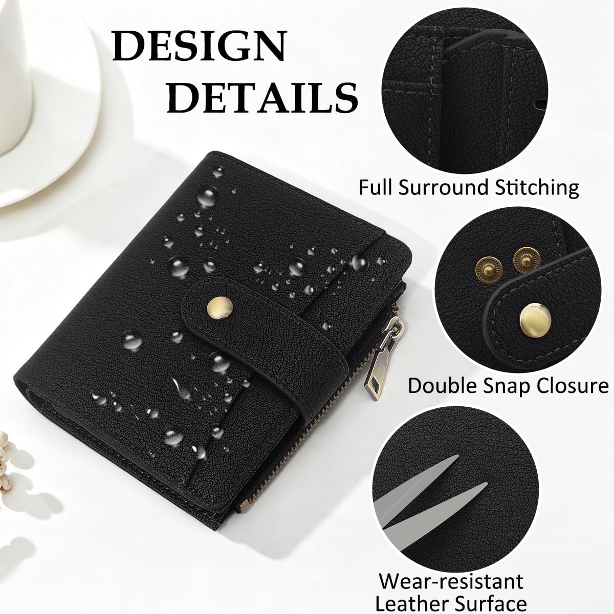 Small RFID Blocking Trifold Wallet for Women with Zipper Coin Pocket Black image 5